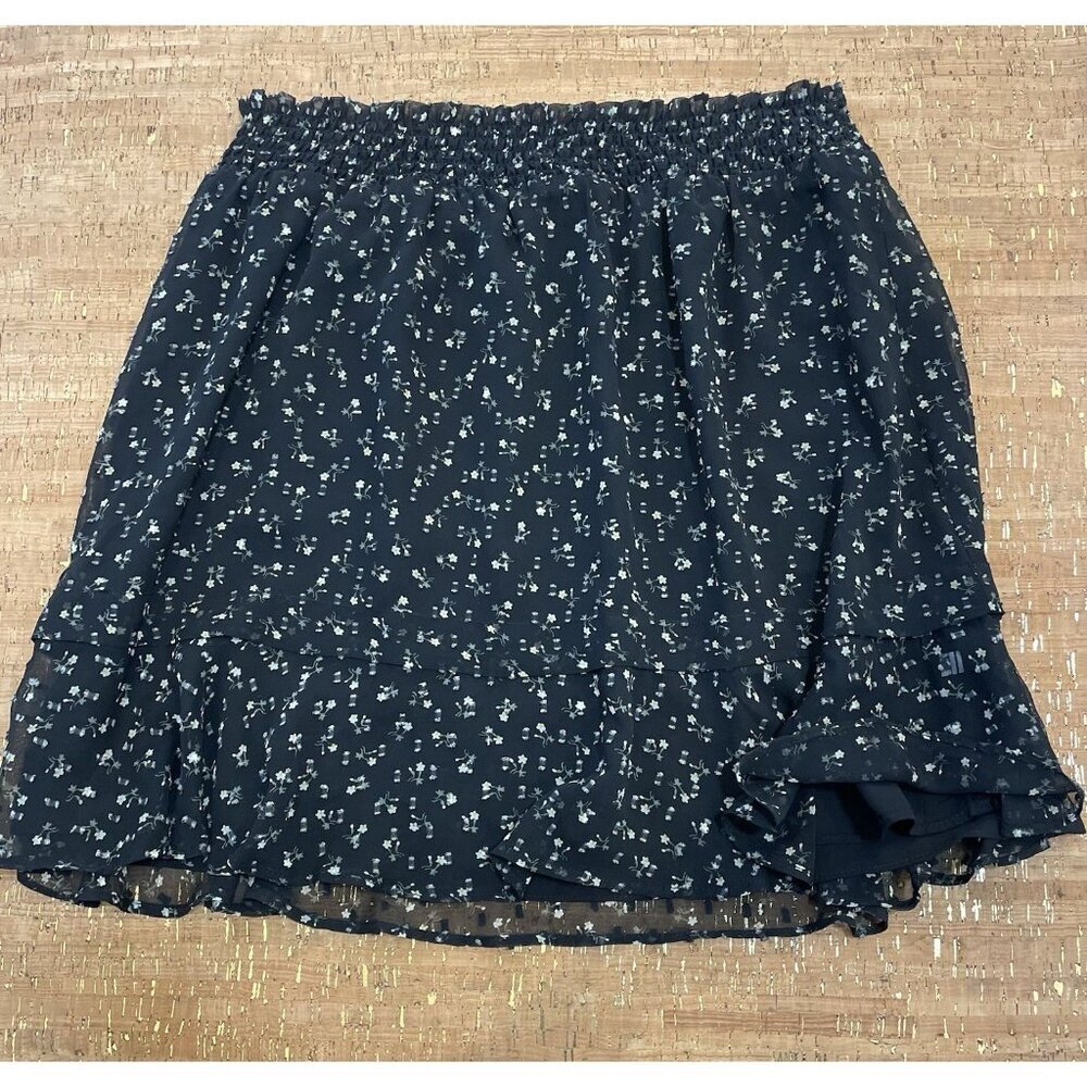 CeCe Women's Floral Tiered Mini Skirt Black Size Large